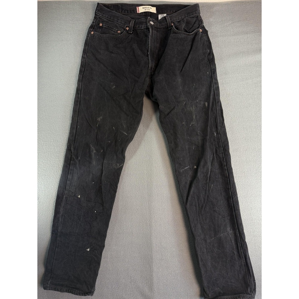 Y2K Levi's 505 Jeans Mens 36x34 Charcoal Wash Black Regular Straight Distressed